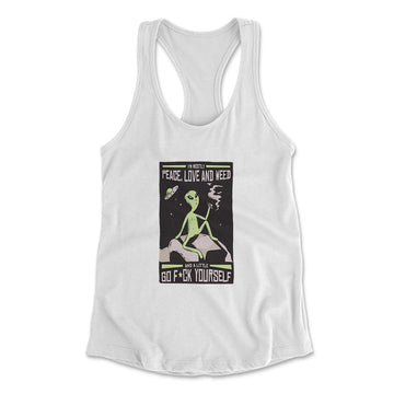 I Mostly Want Peace, Love And Weed Womens Racerback Tank in White color